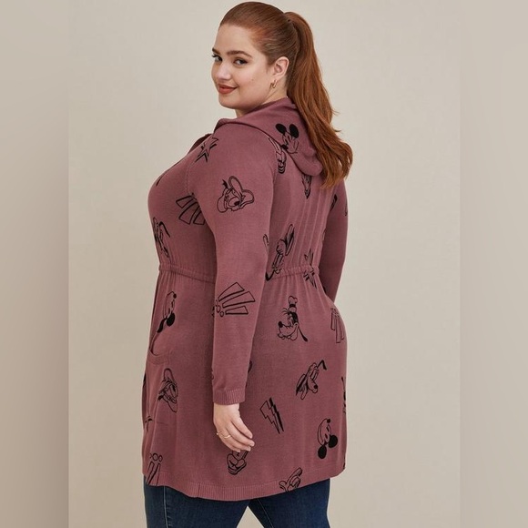 Disney Mickey & Friends Cinch Waist Hooded Cardigan - Rose Brown 1X (14-16) - Picture 1 of 10